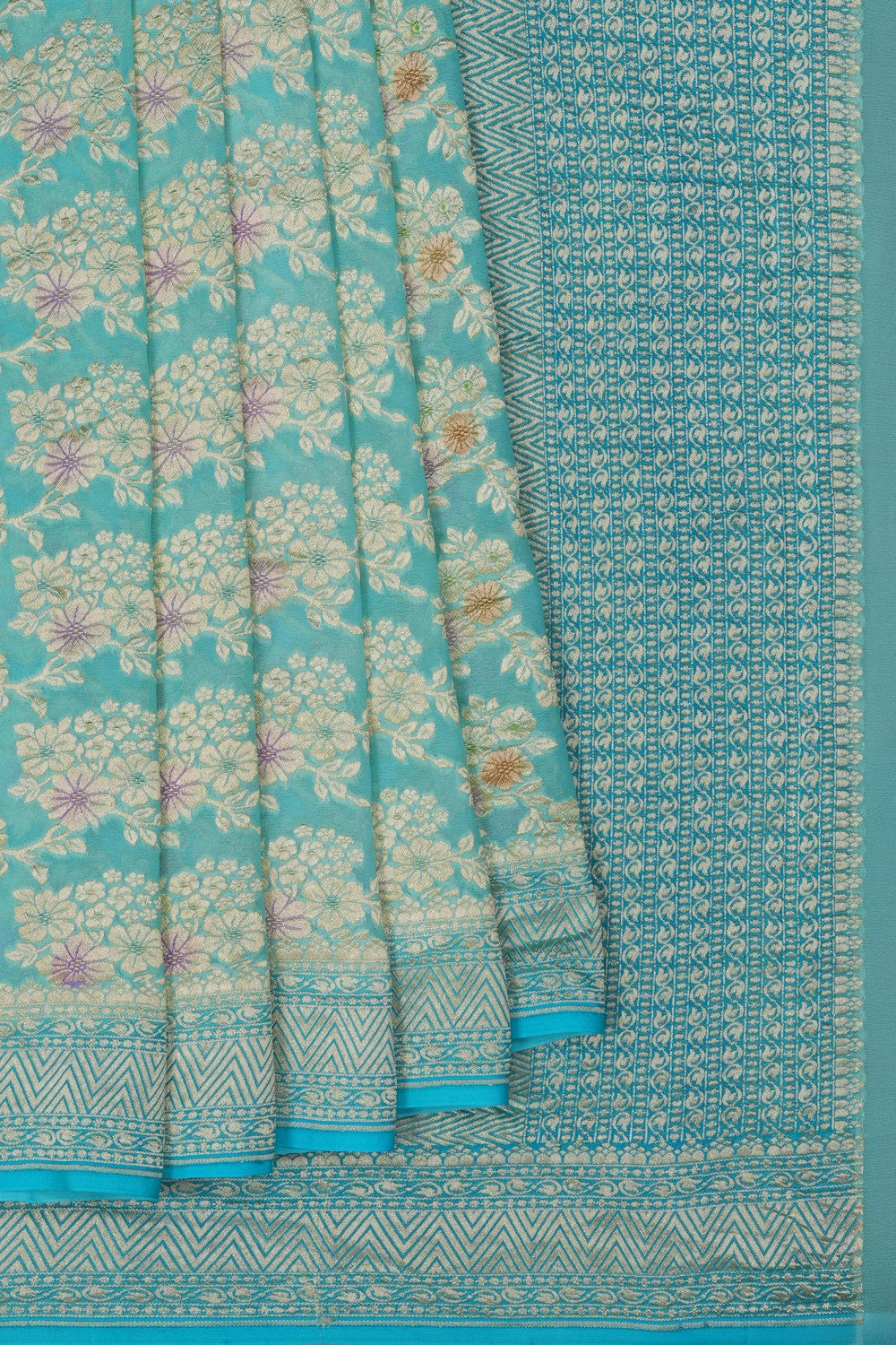 Image of Banarasi Chiffon Sea Blue Saree
