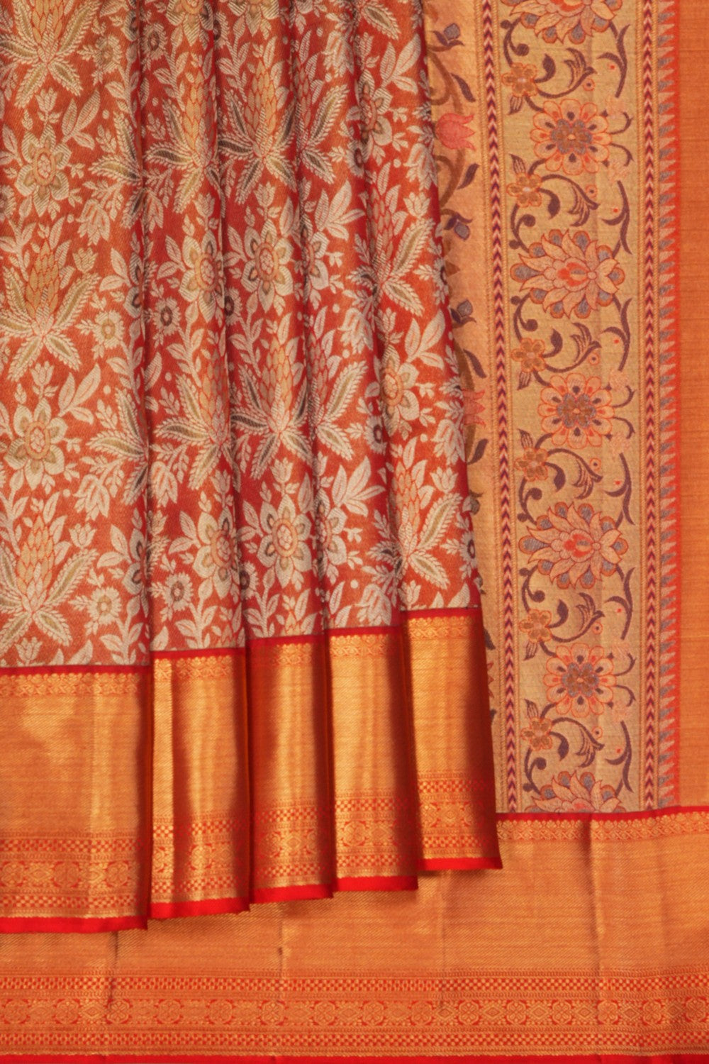 Image of Kanjivaram Silk Tissue Brocade Red Saree