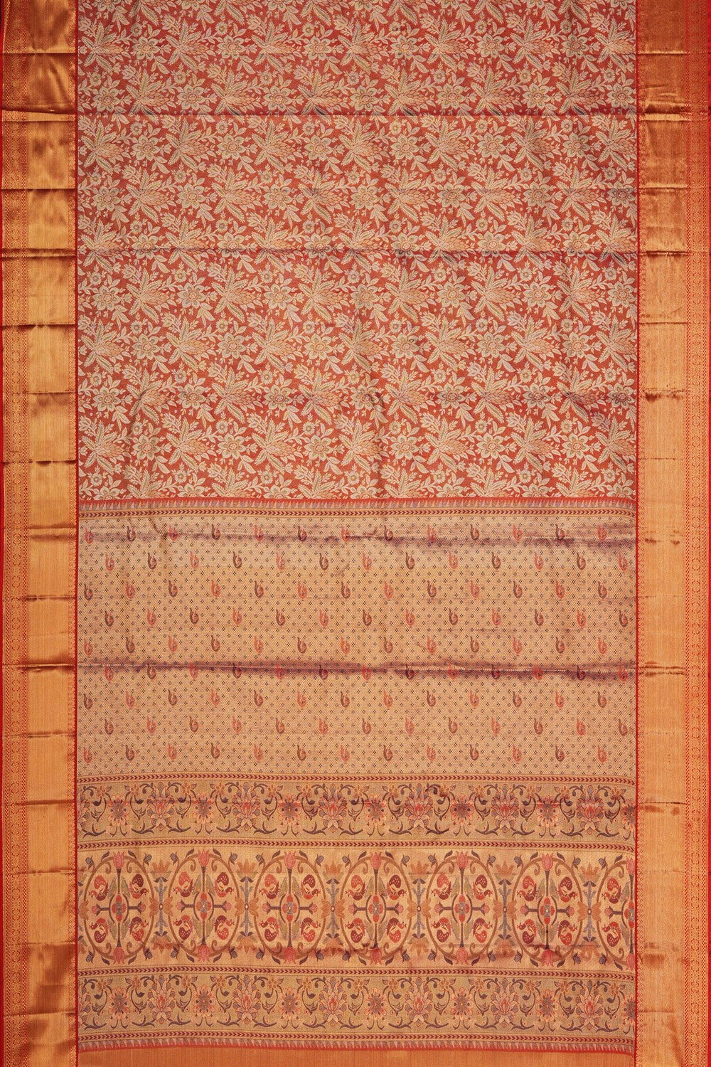 Image of Kanjivaram Silk Tissue Brocade Red Saree