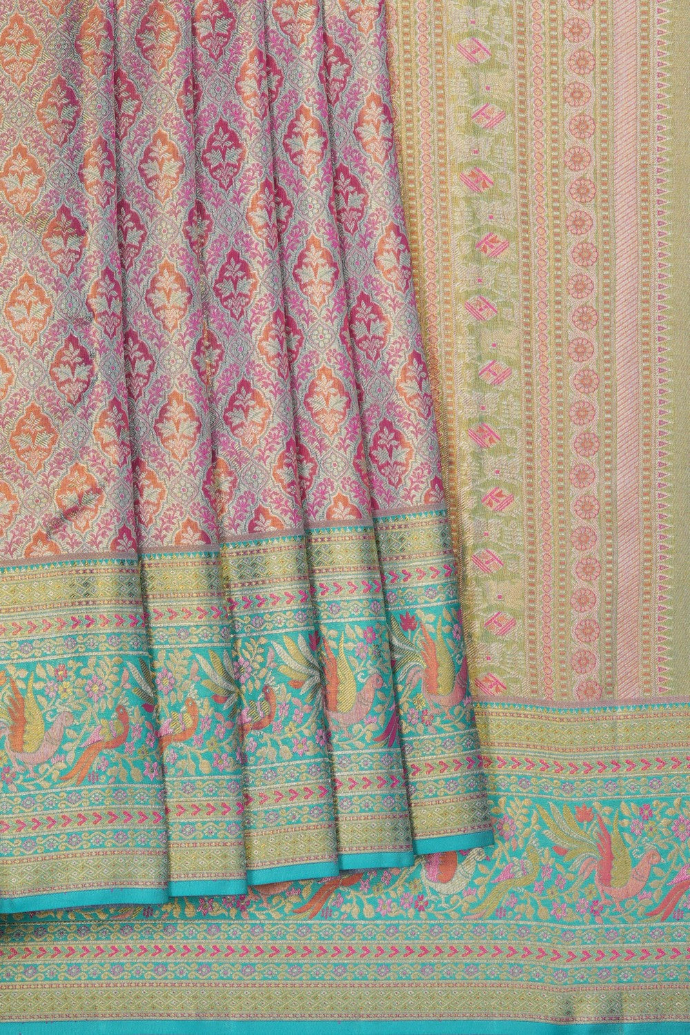 Image of Kanjivaram Silk Tissue Brocade Pink Saree