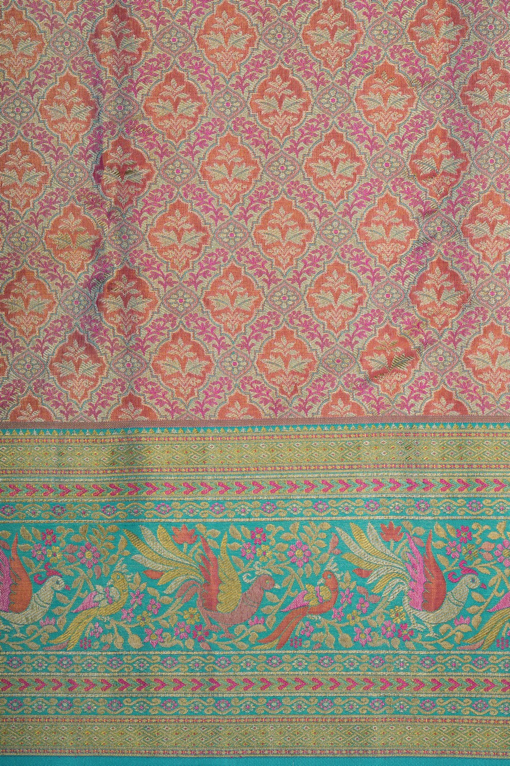 Image of Kanjivaram Silk Tissue Brocade Pink Saree