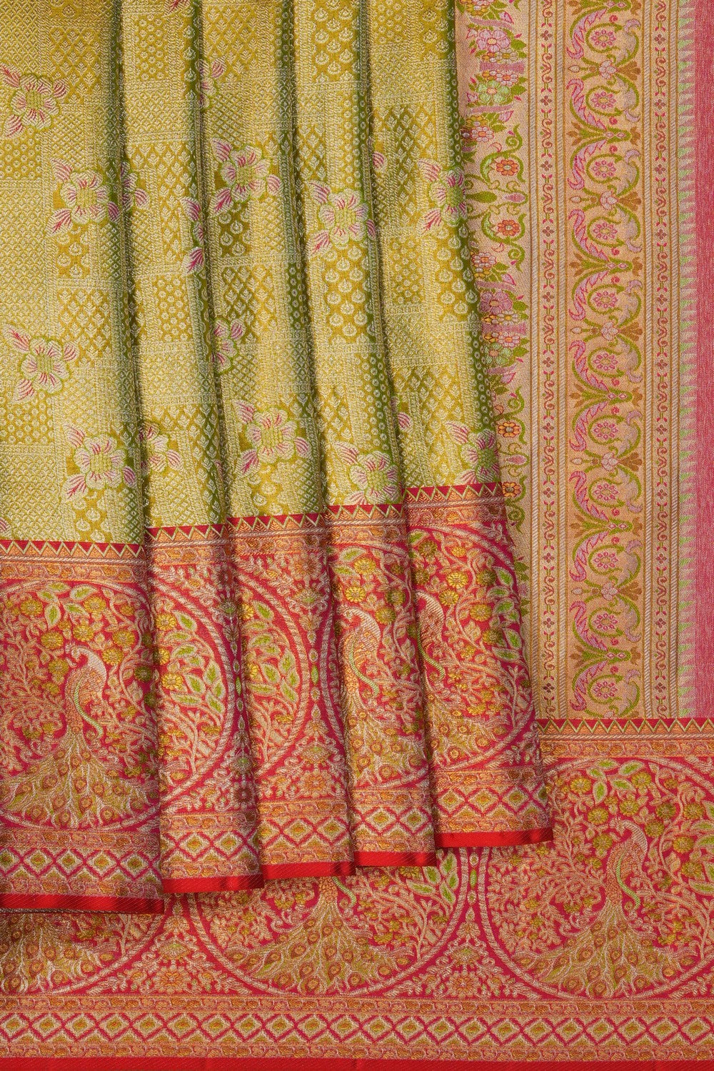 Image of Kanjivaram Silk Tissue Brocade Green Saree