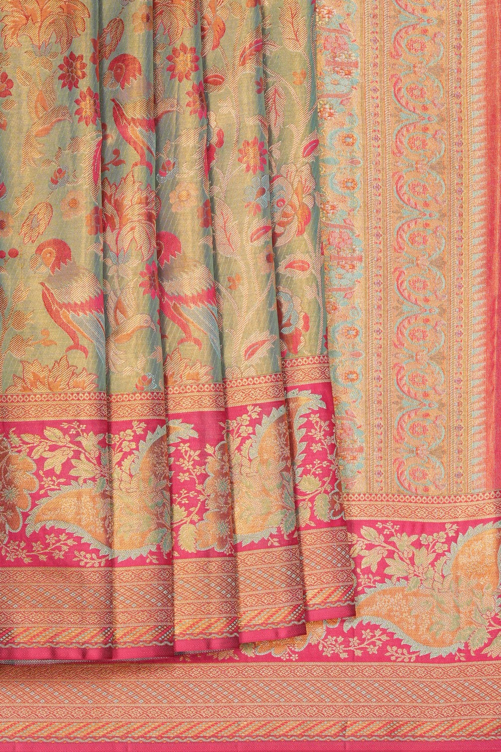 Image of Kanjivaram Silk Tissue Brocade Pink Saree