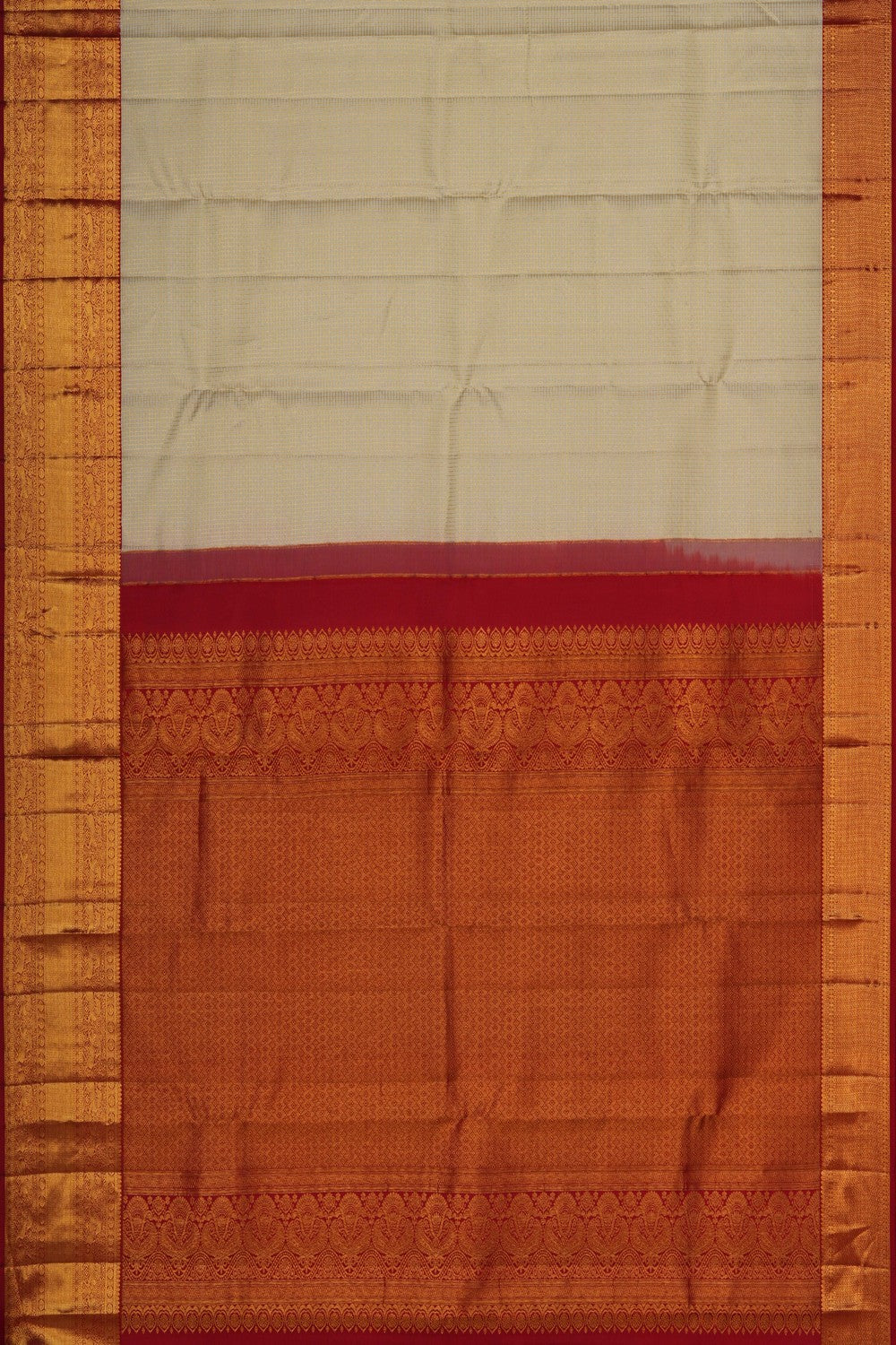 Image of Kanjivaram Silk Kattam Ivory Off-White Saree