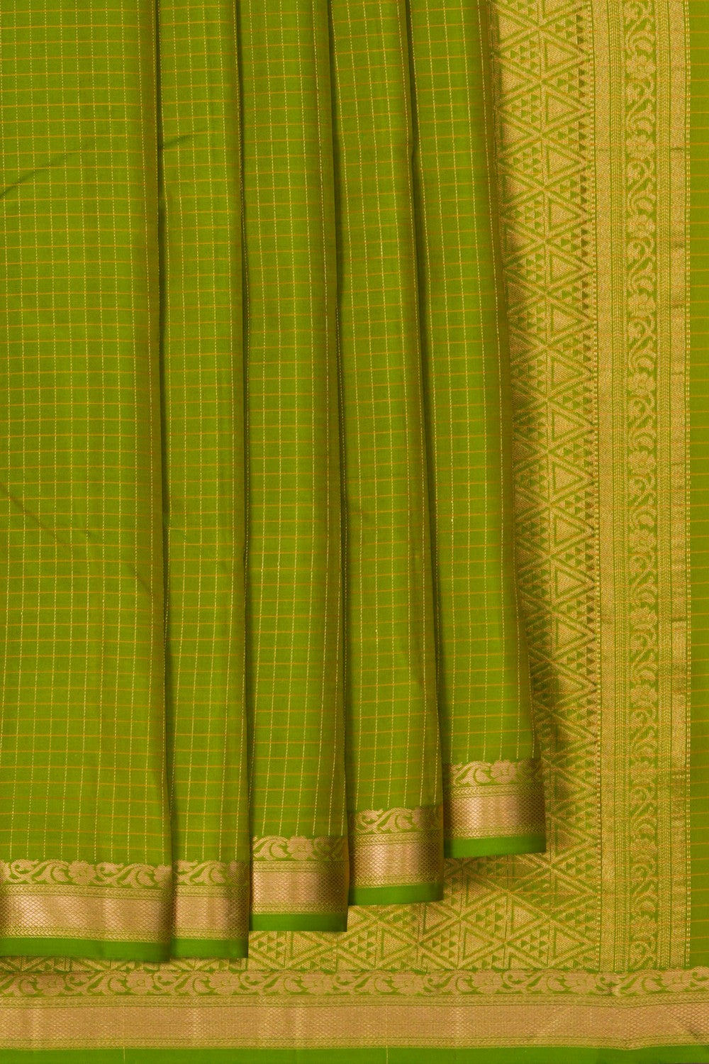 Image of Kanjivaram Silk Kattam Green Saree