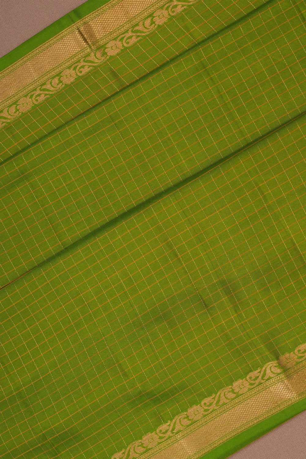 Image of Kanjivaram Silk Kattam Green Saree