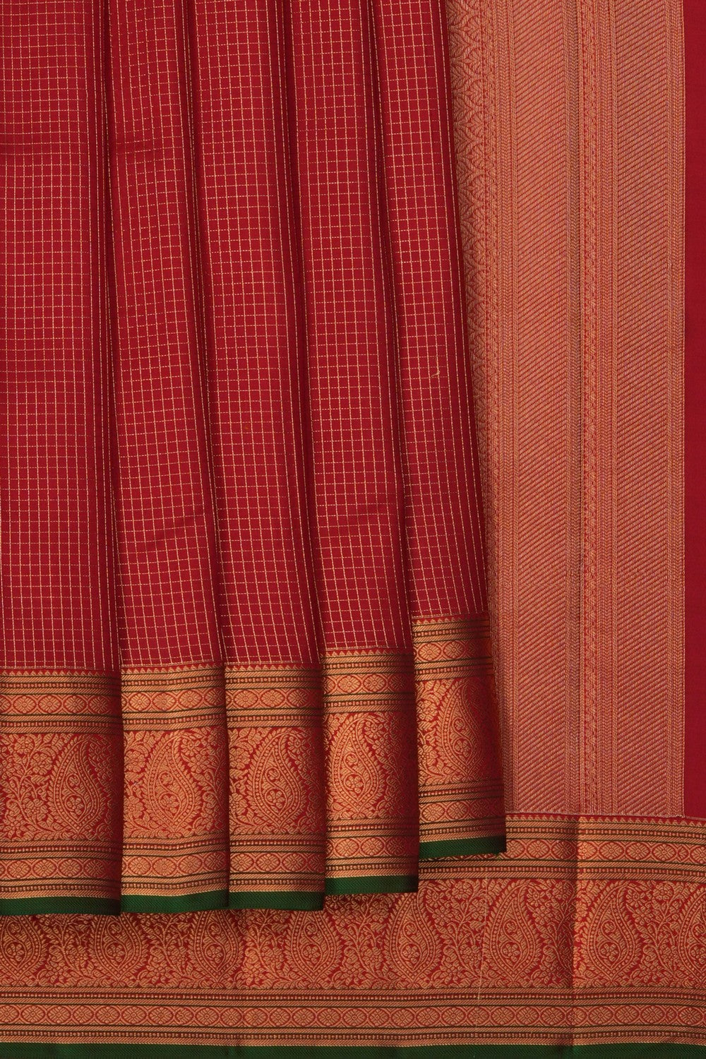 Image of Kanjivaram Silk Kattam Red Saree