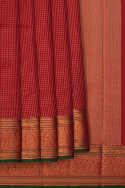 Kanjivaram Silk Kattam Red Saree – Kalanjali