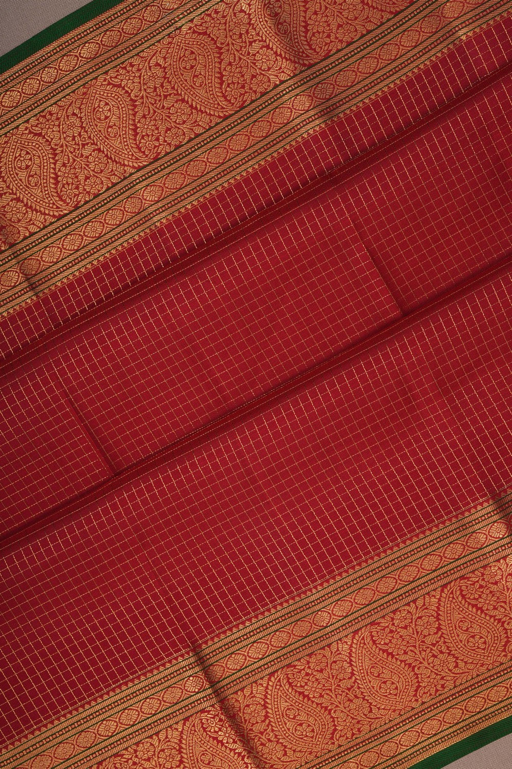 Image of Kanjivaram Silk Kattam Red Saree