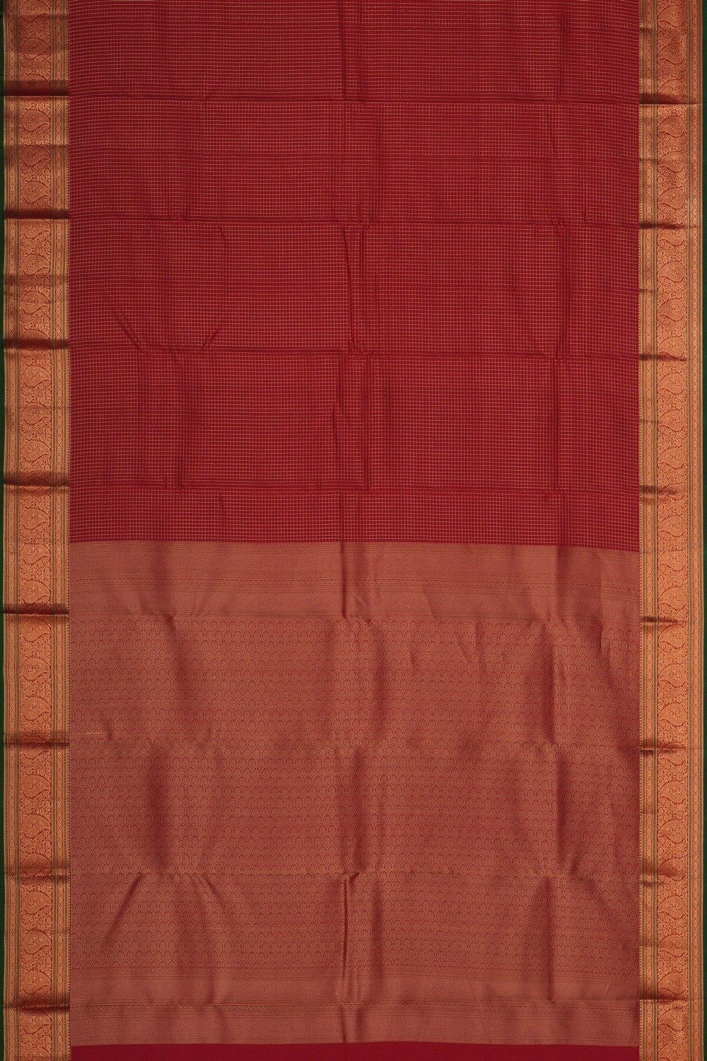 Image of Kanjivaram Silk Kattam Red Saree