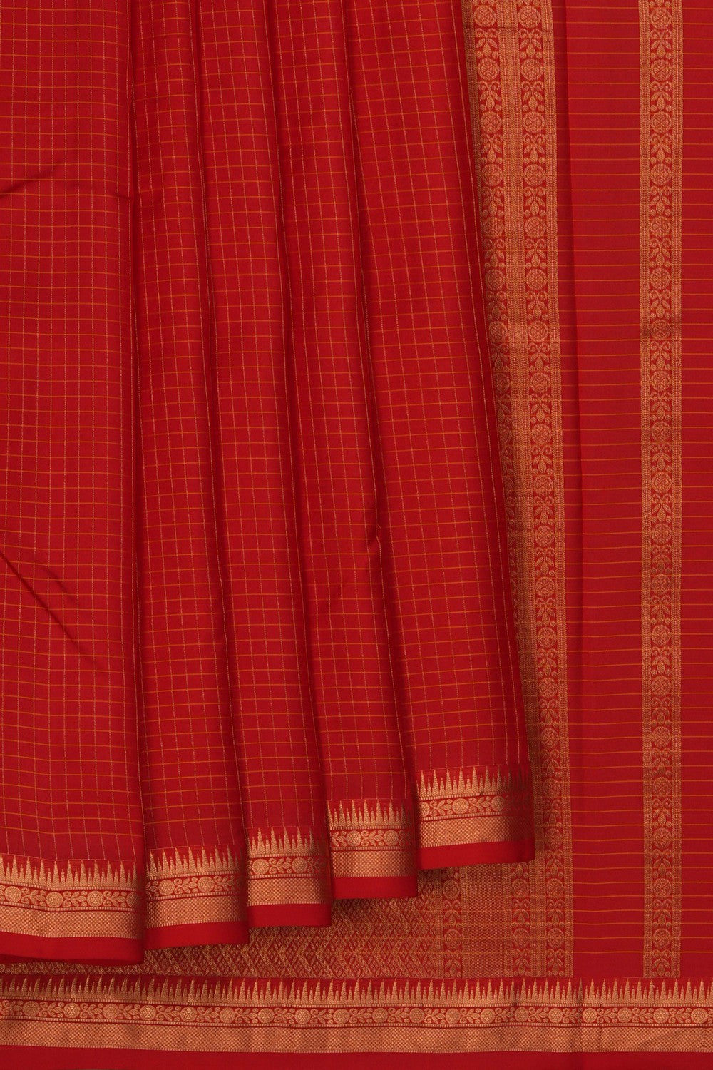 Image of Kanjivaram Silk Kattam Red Saree