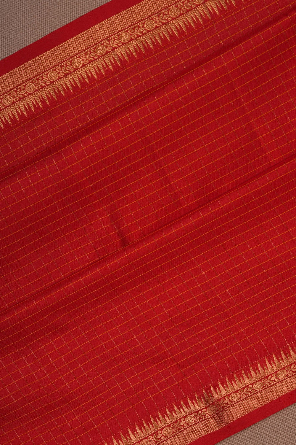 Image of Kanjivaram Silk Kattam Red Saree