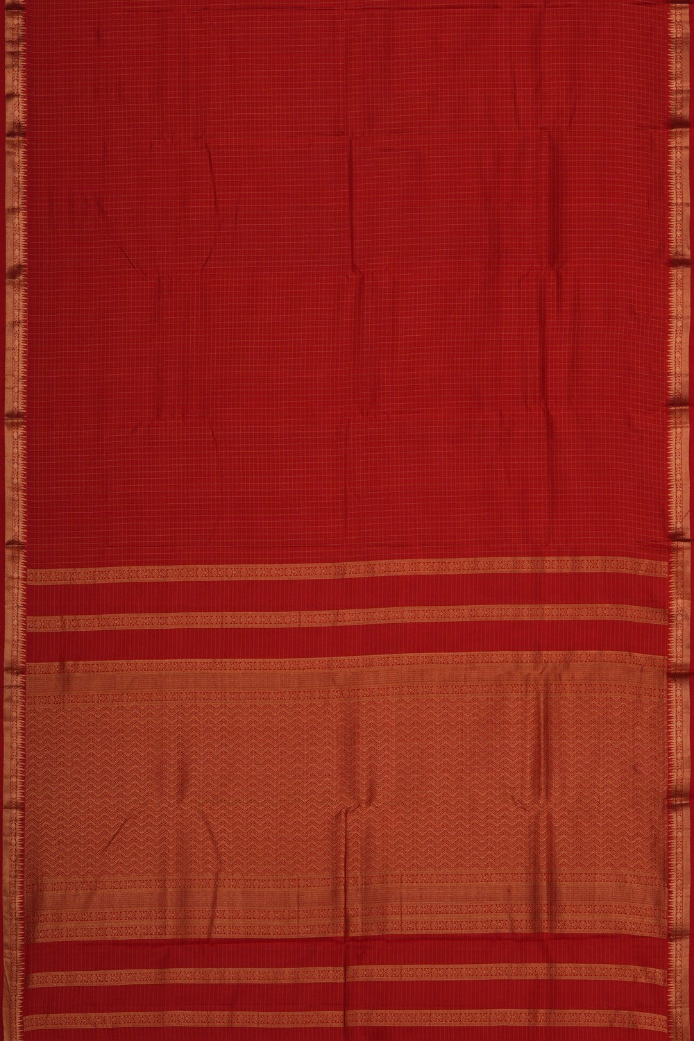 Image of Kanjivaram Silk Kattam Red Saree