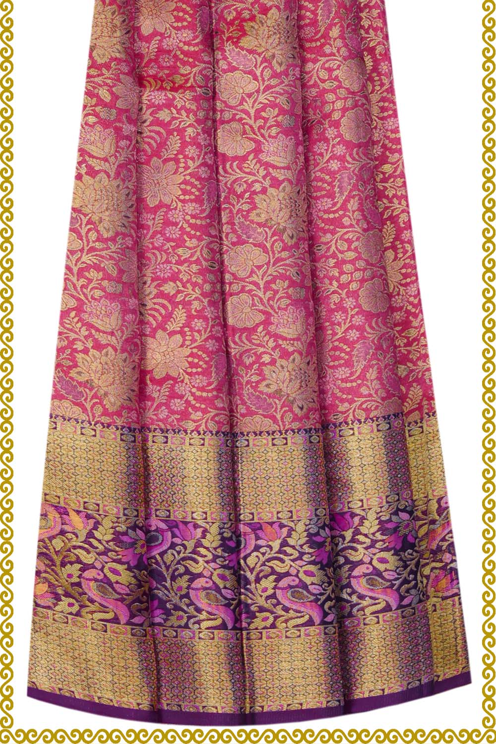 Image of Kanchipattu Pavada Pink Unstitched Set