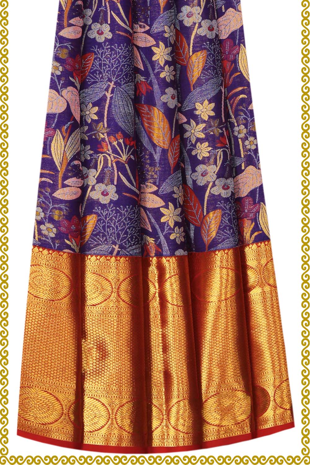 Image of Kanchipattu Pavada Violet Unstitched Set