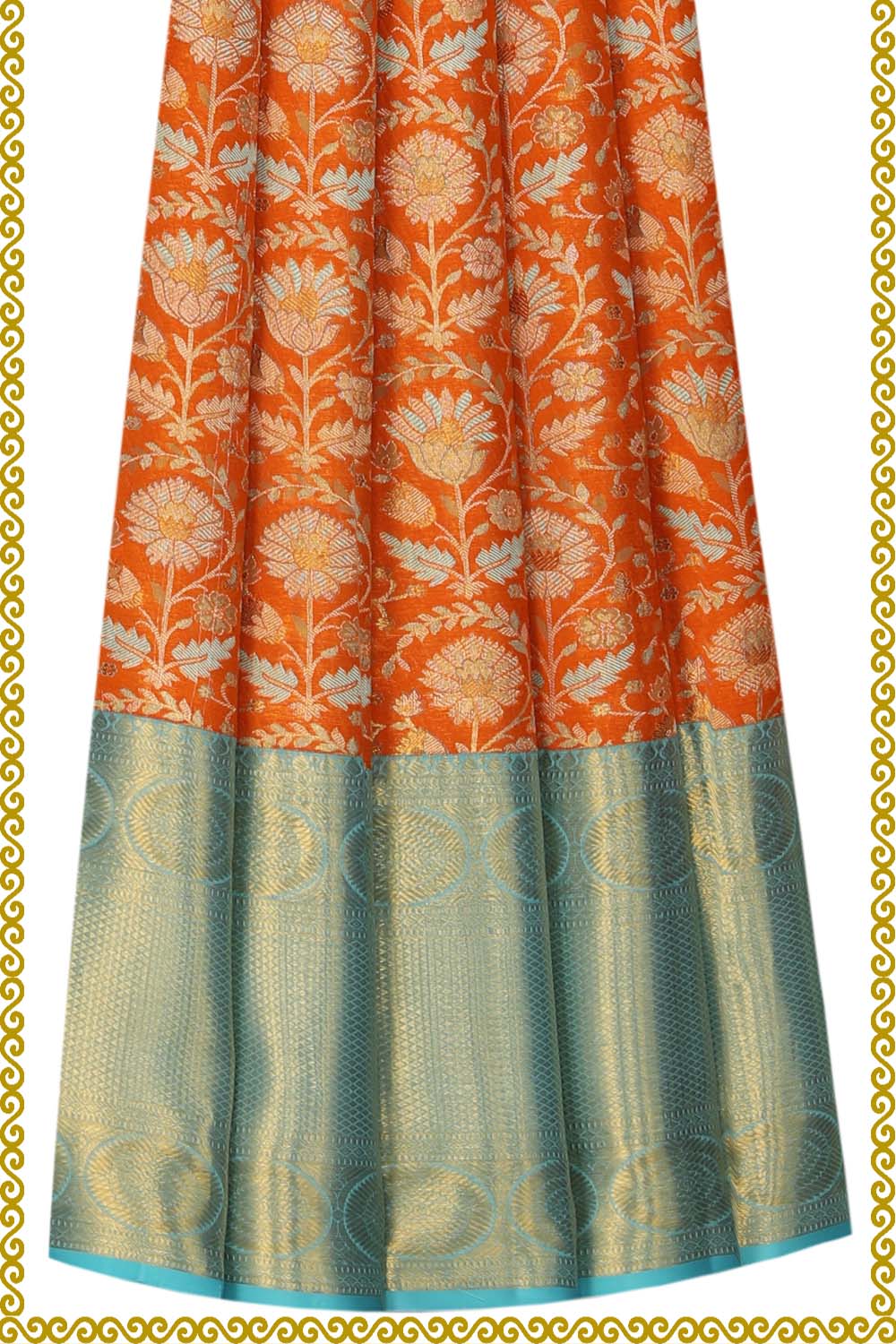 Image of Kanchipattu Pavada Orange Unstitched Set