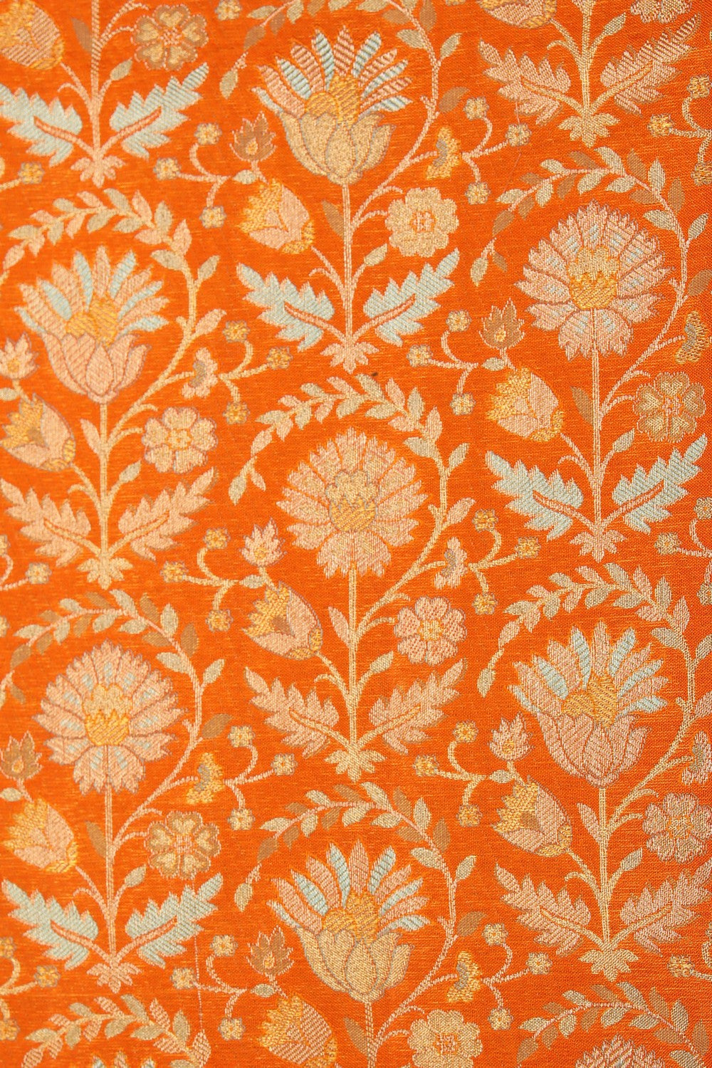 Image of Kanchipattu Pavada Orange Unstitched Set