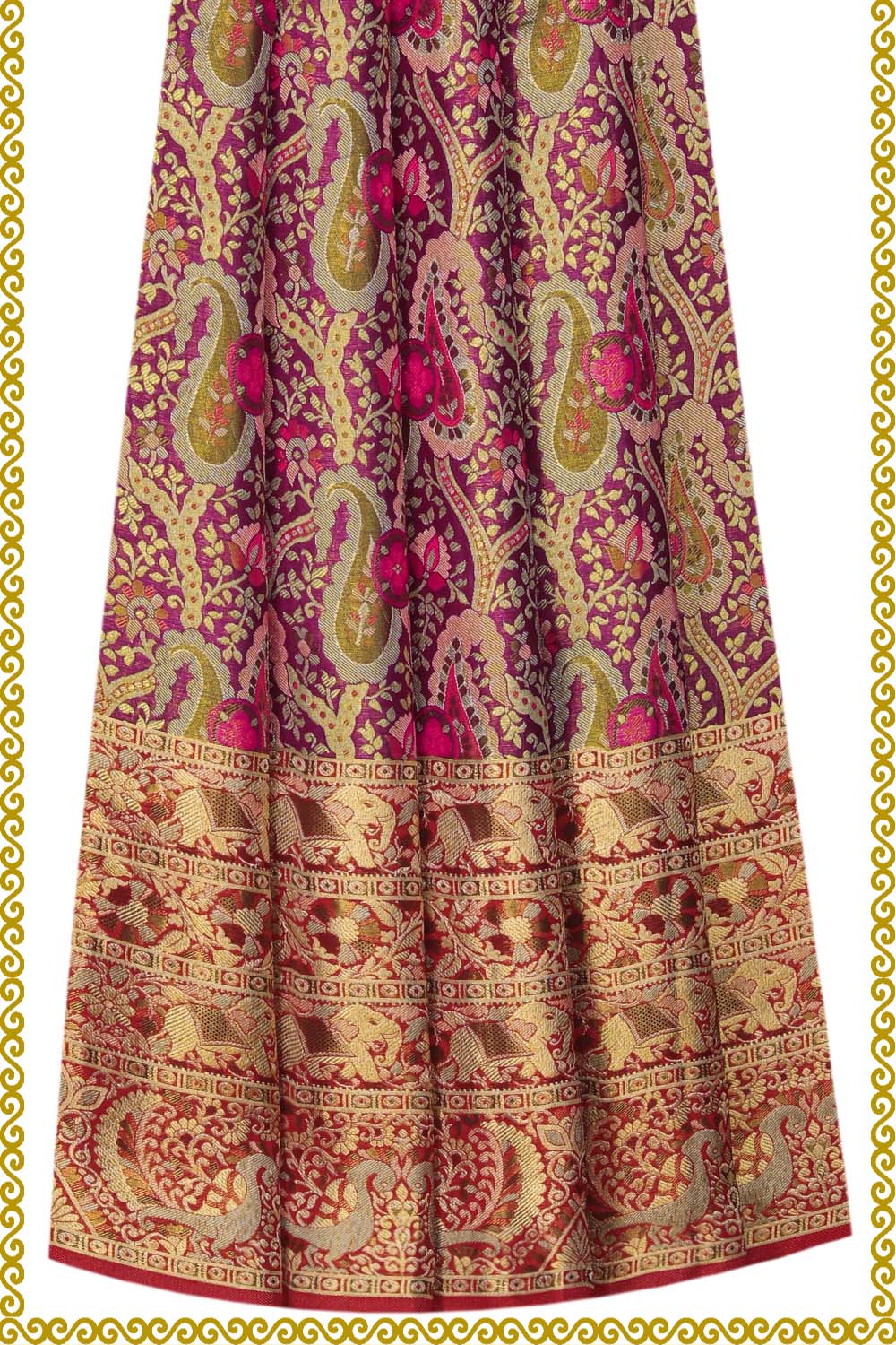 Image of Kanchipattu Pavada Purple Unstitched Set
