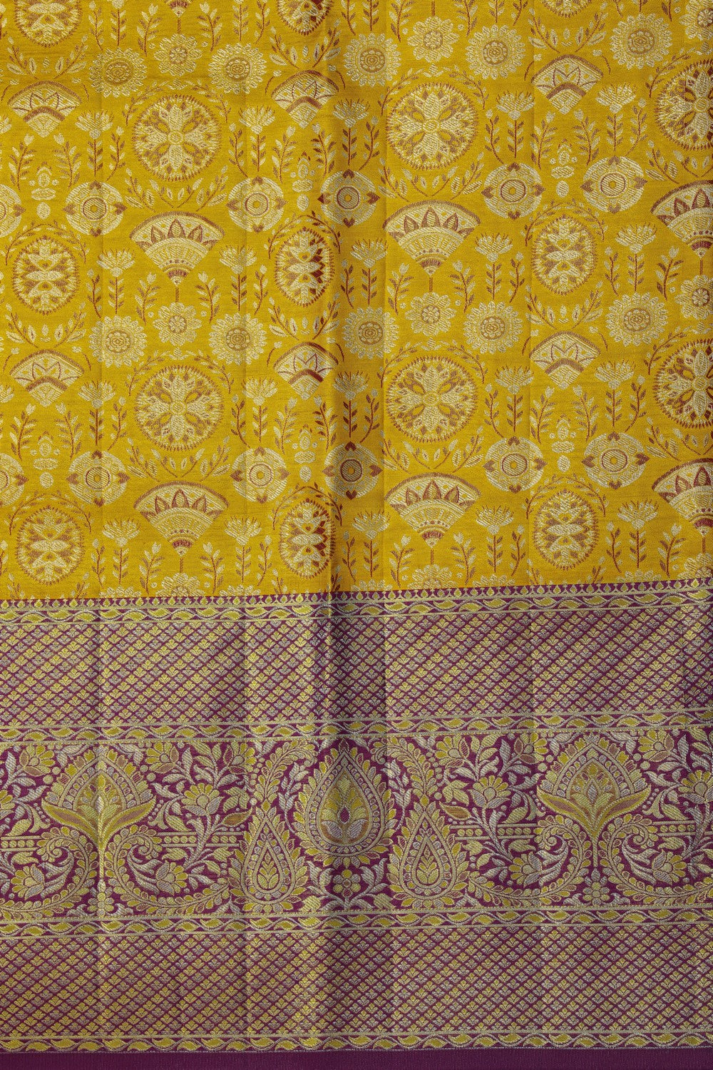 Image of Kanchipattu Pavada Yellow Unstitched Set