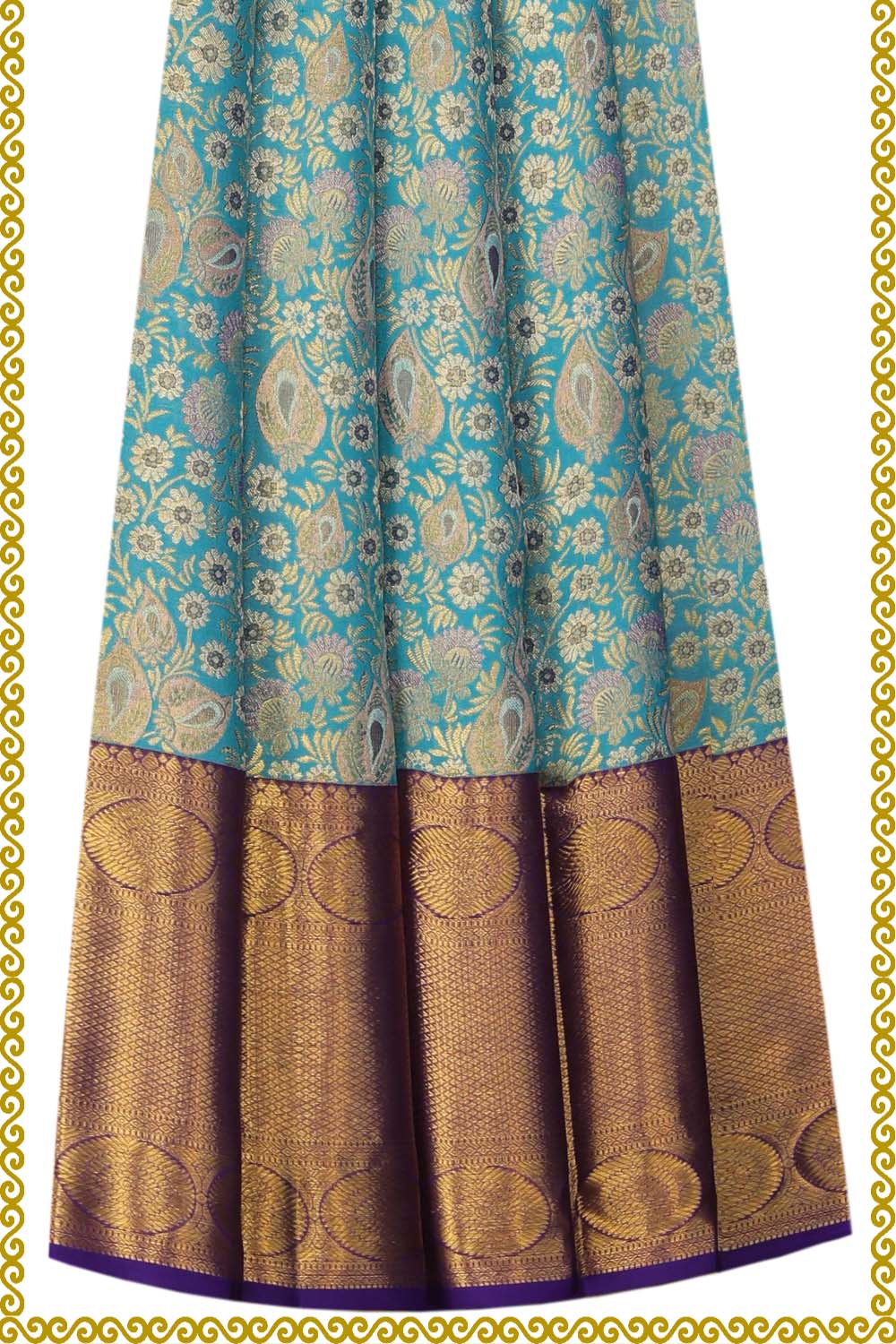 Image of Kanchipattu Pavada Sea Blue Unstitched Set