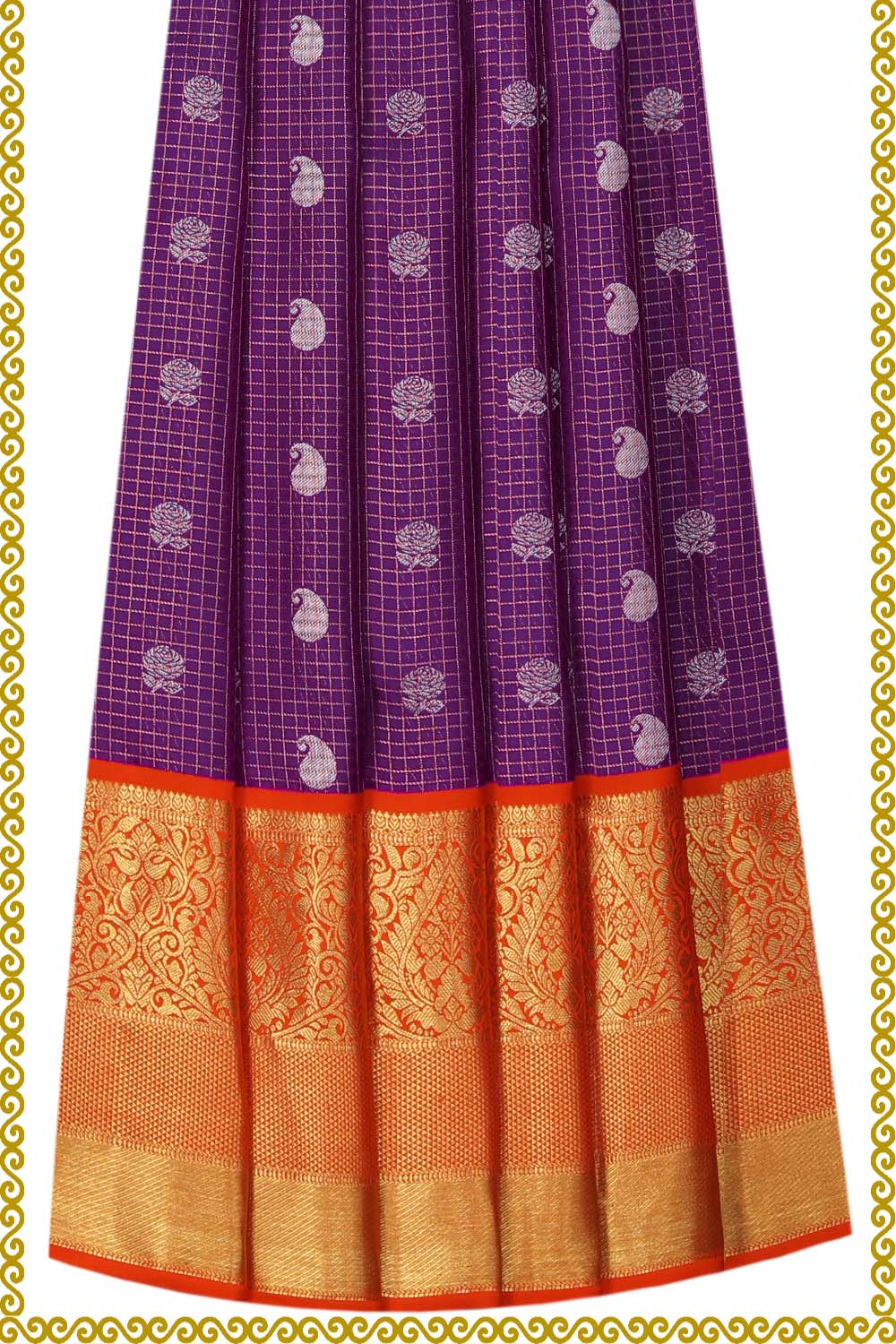 Image of Kanchipattu Pavada Dark Purple Unstitched Set