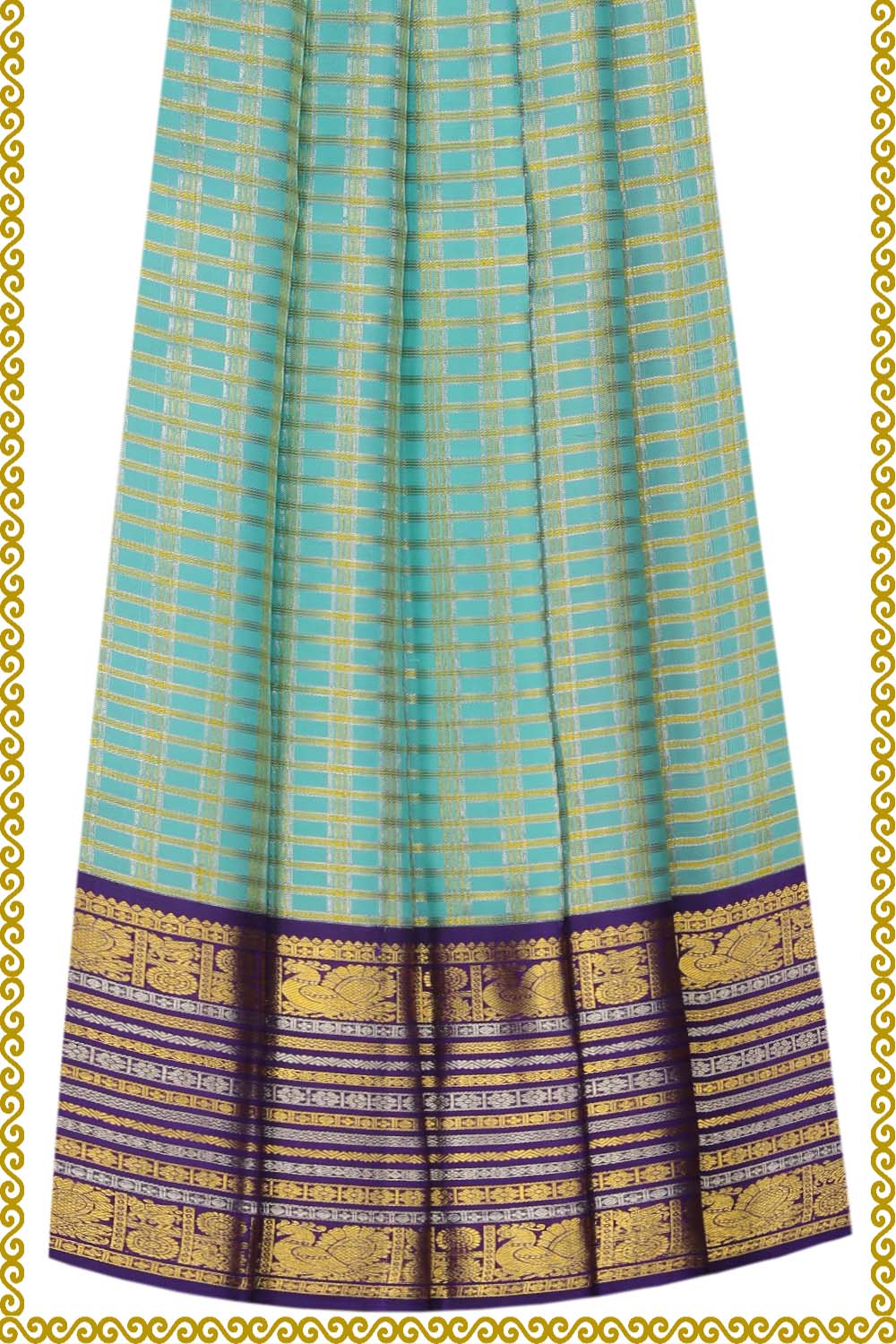Image of Kanchipattu Pavada Pastel Blue Unstitched Set