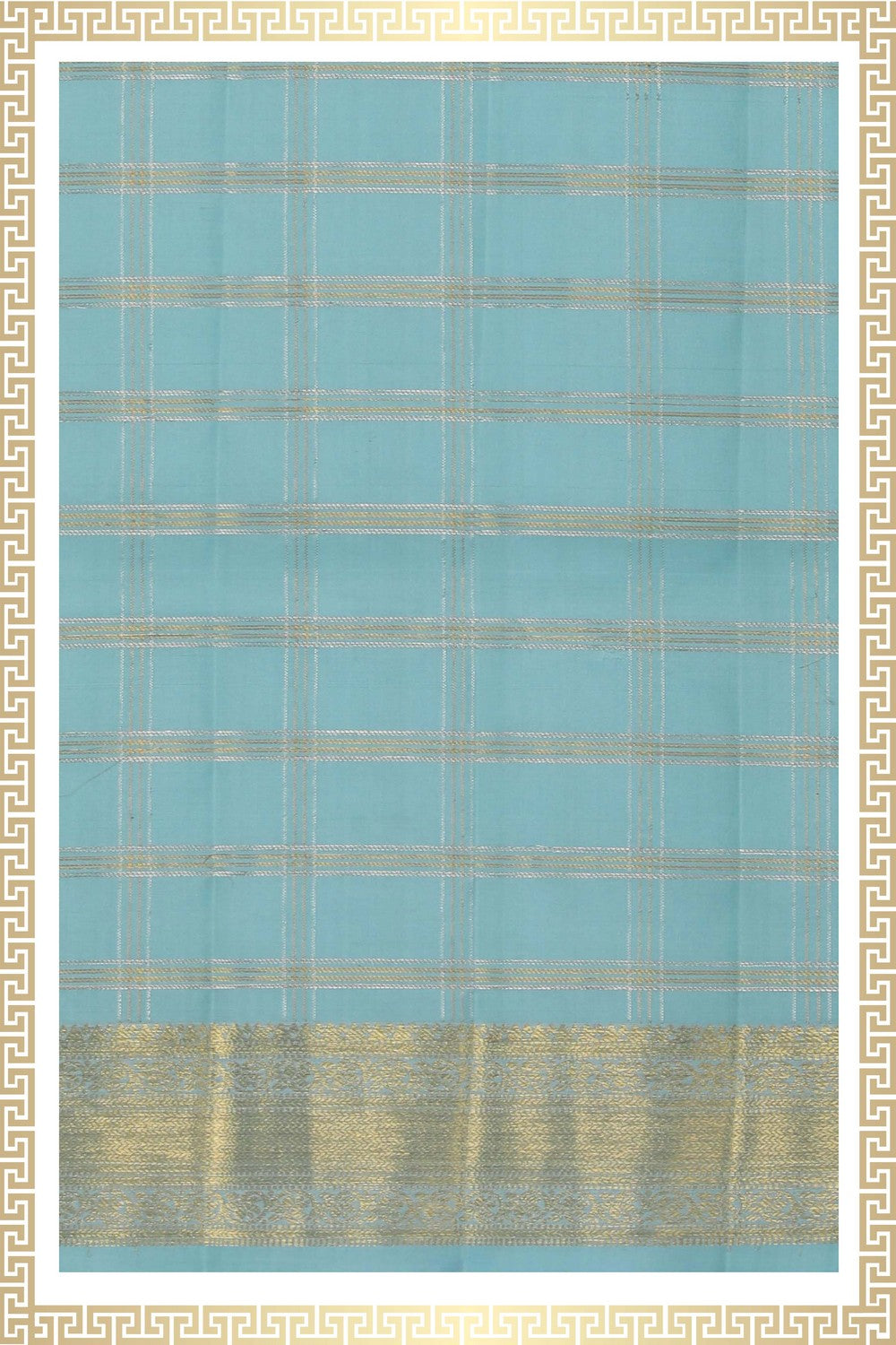 Image of Kanchi Silk Light Blue Traditional Dhoti With Kanduva (8 X 4)