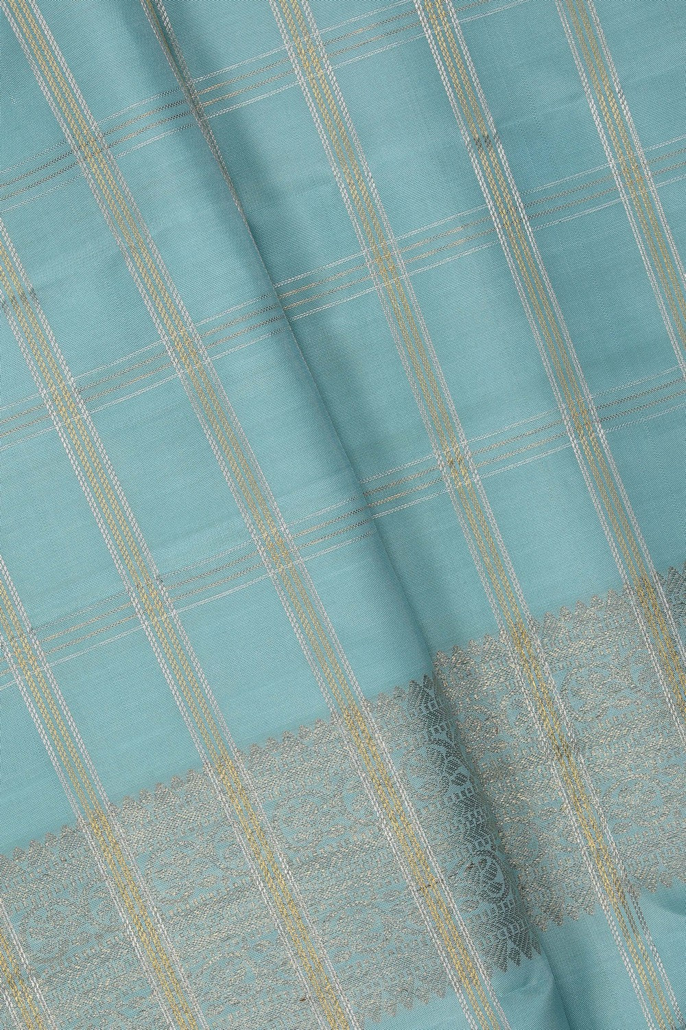 Image of Kanchi Silk Light Blue Traditional Dhoti With Kanduva (8 X 4)