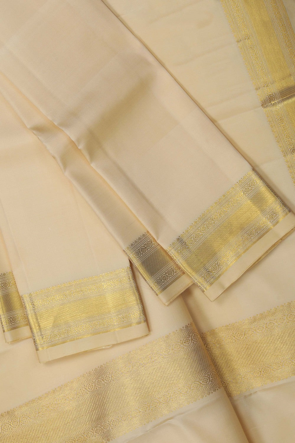 Image of Kanchi Tissue Silk Beige Dhoti With Kanduva (8 X 4) 3 PCS Set