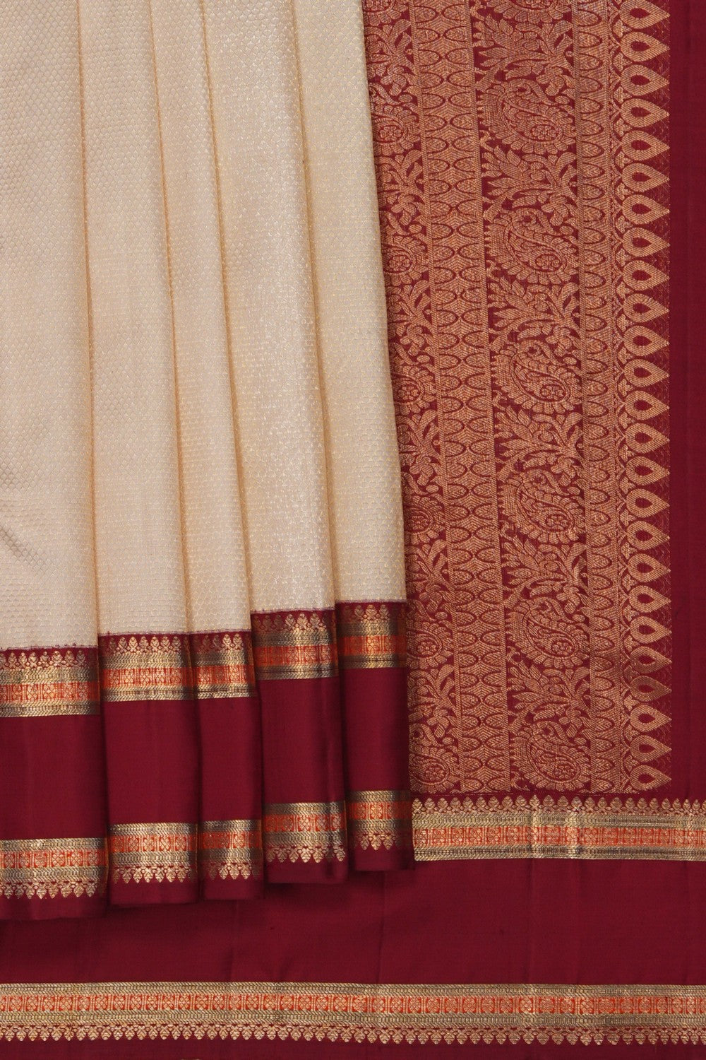 Image of Kanjivaram Silk Brocade Off-White Saree