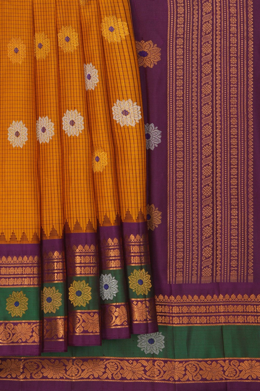 Image of Gadwal Silk Kattam Mustard Saree
