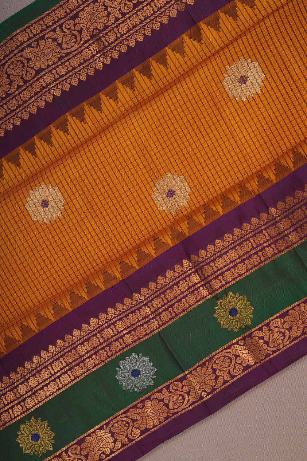 Image of Gadwal Silk Kattam Mustard Saree