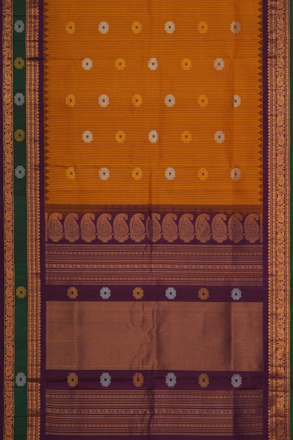 Image of Gadwal Silk Kattam Mustard Saree