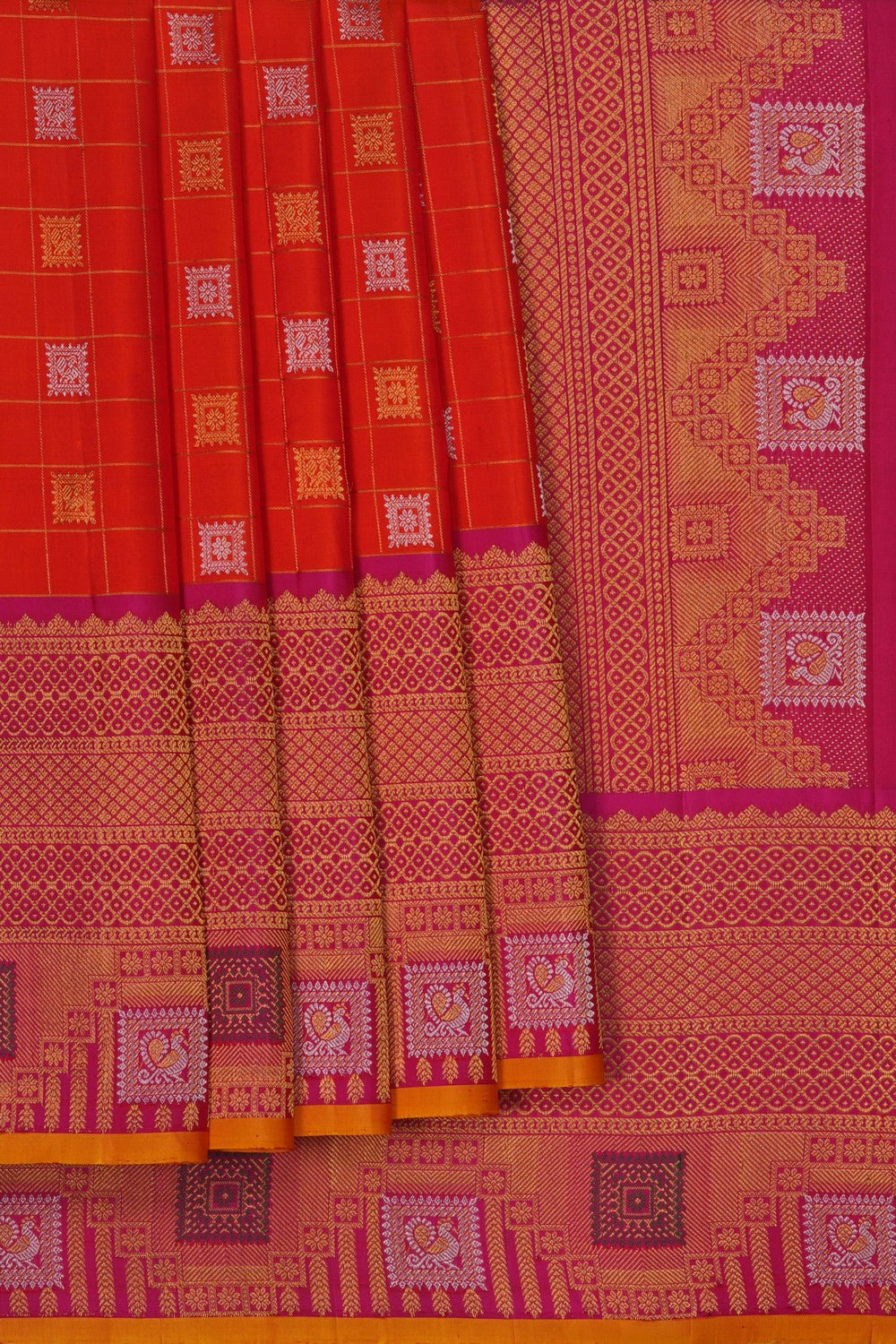 Image of Gadwal Silk Orange Saree