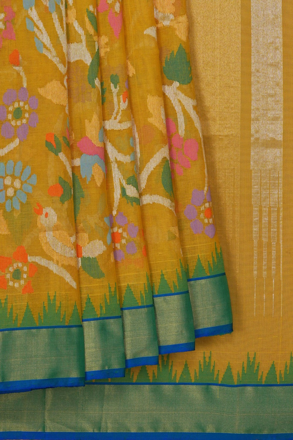 Image of Ponduru Cotton Yellow Saree