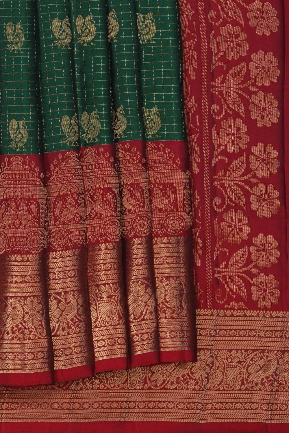 Image of Kanchipattu Silk Bottle Green Saree