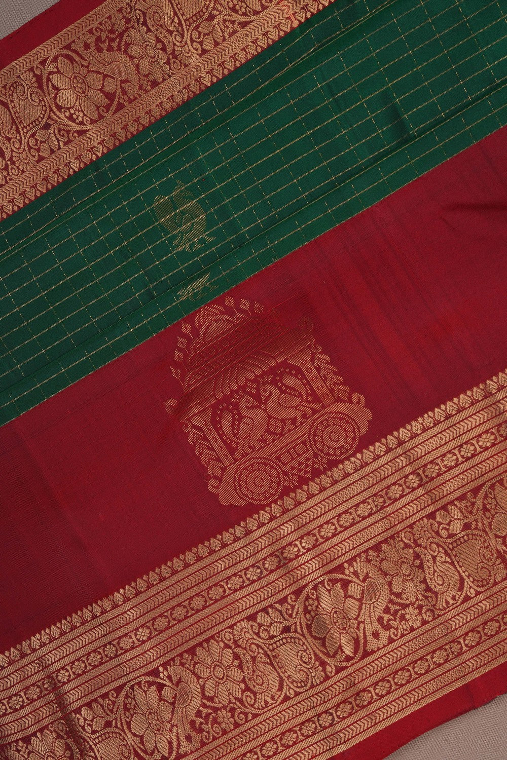 Image of Kanchipattu Silk Bottle Green Saree
