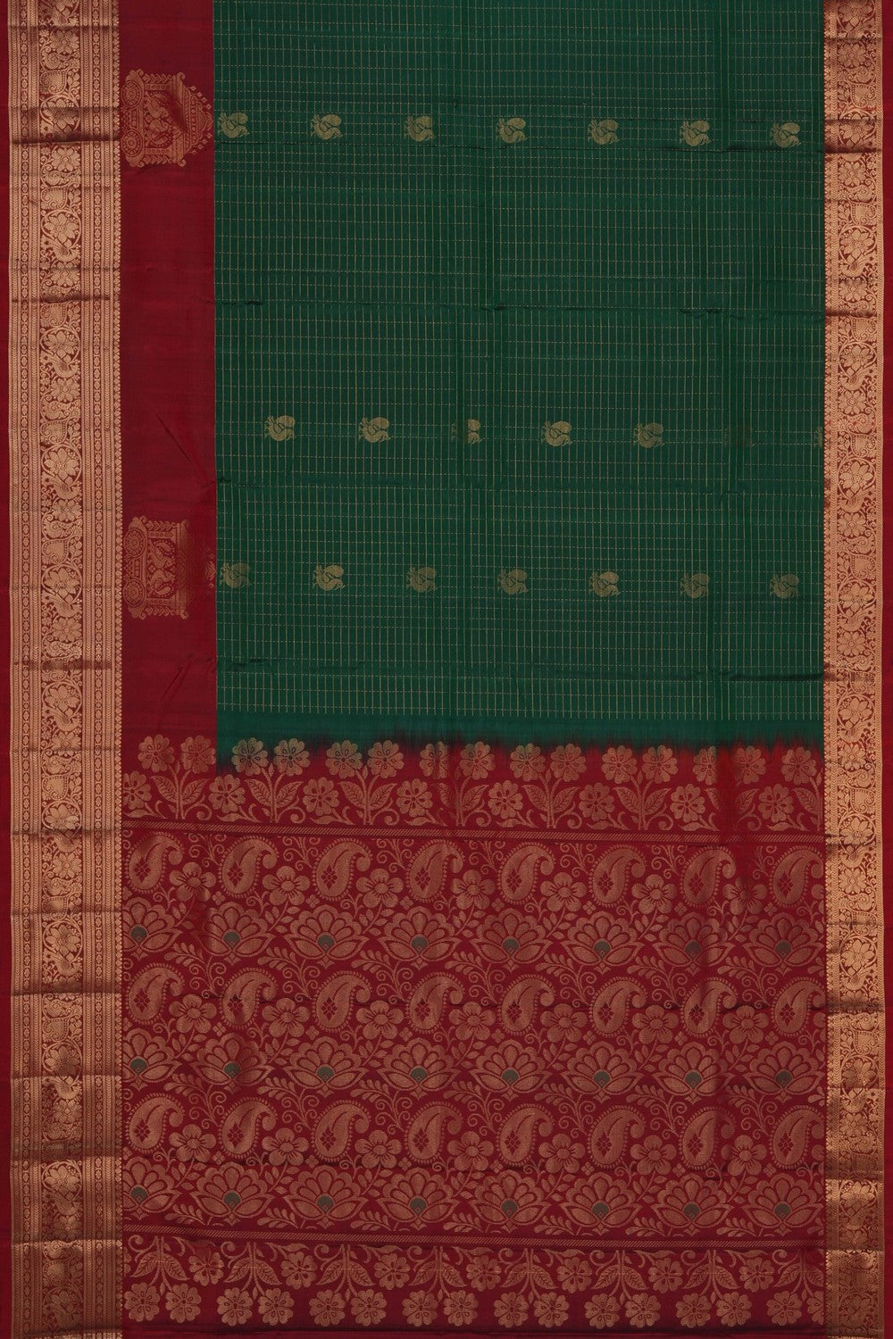 Image of Kanchipattu Silk Bottle Green Saree