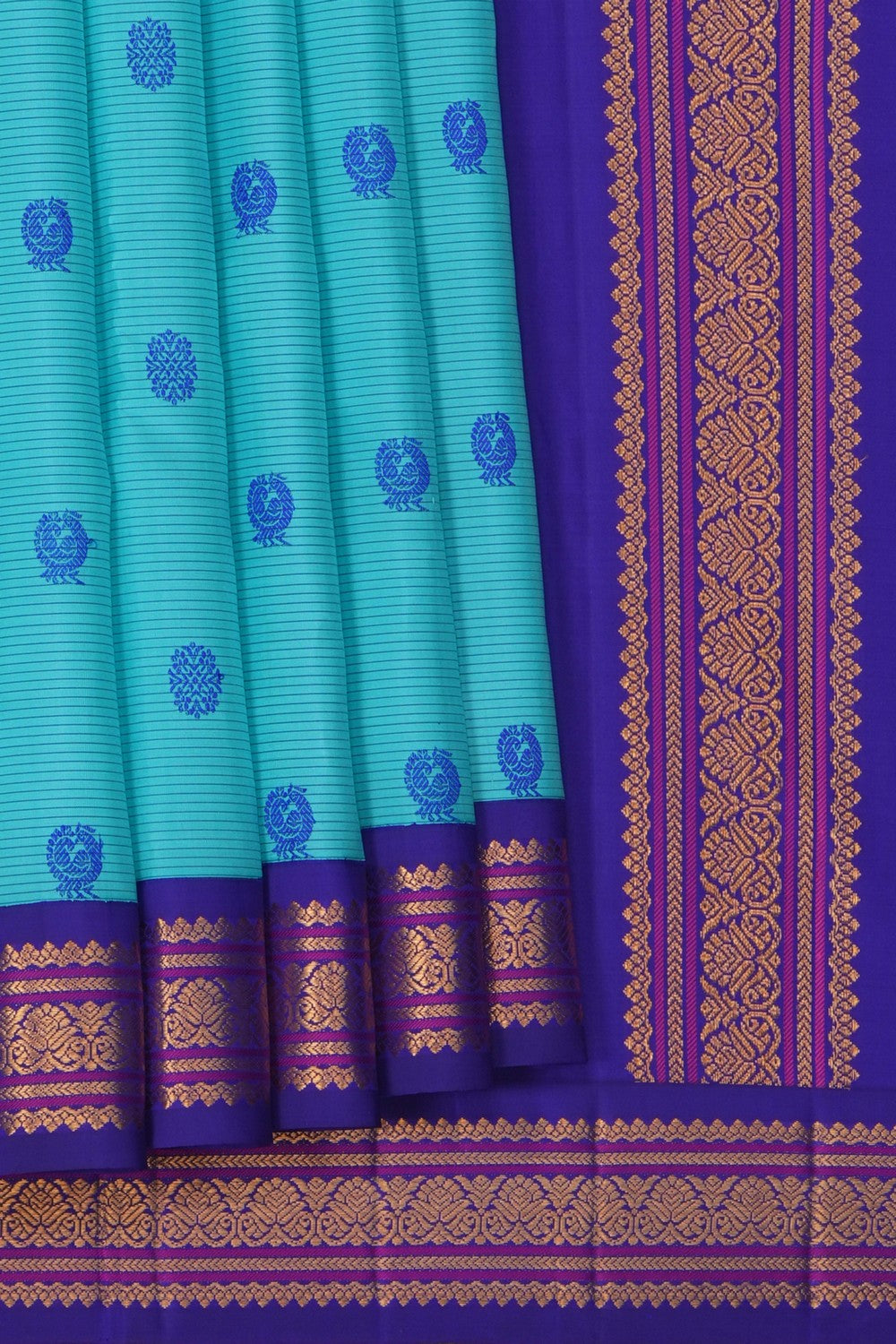 Image of Kanchipattu Silk Cyan Blue Saree