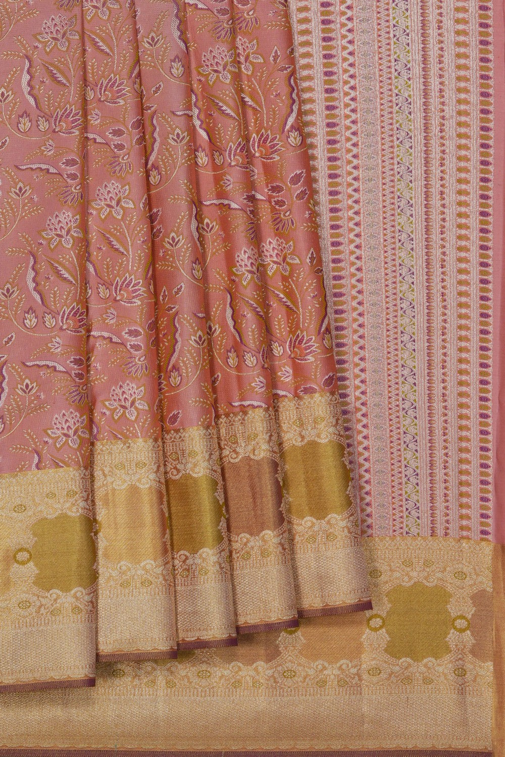 Image of Kanchipattu Silk Coral Pink Saree