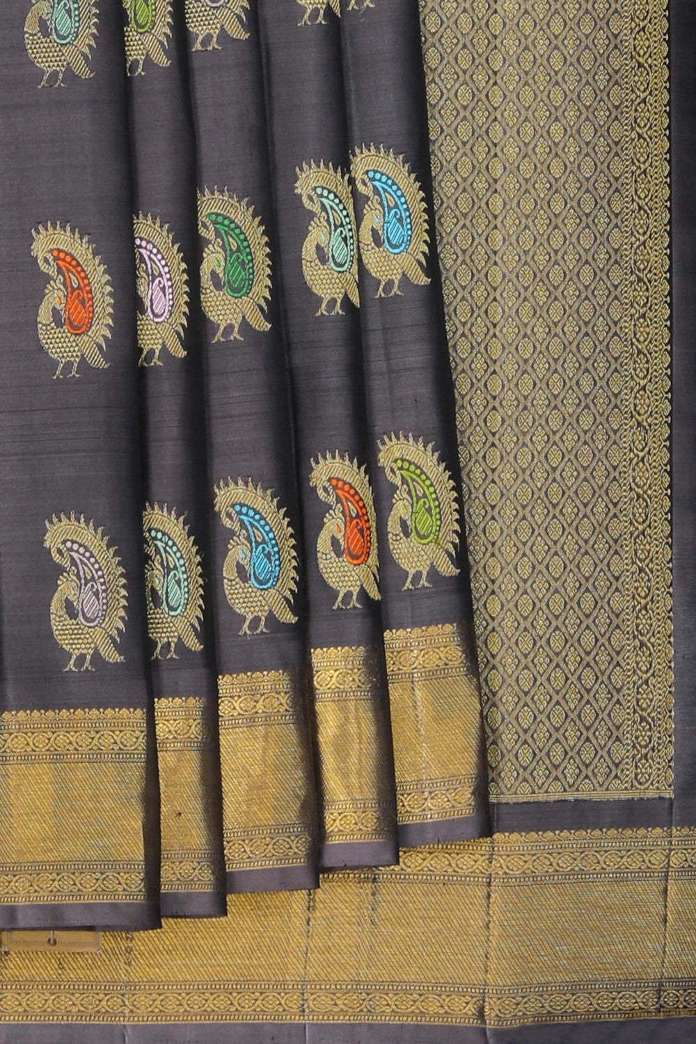 Image of Kanchipattu Silk Dark Grey Saree