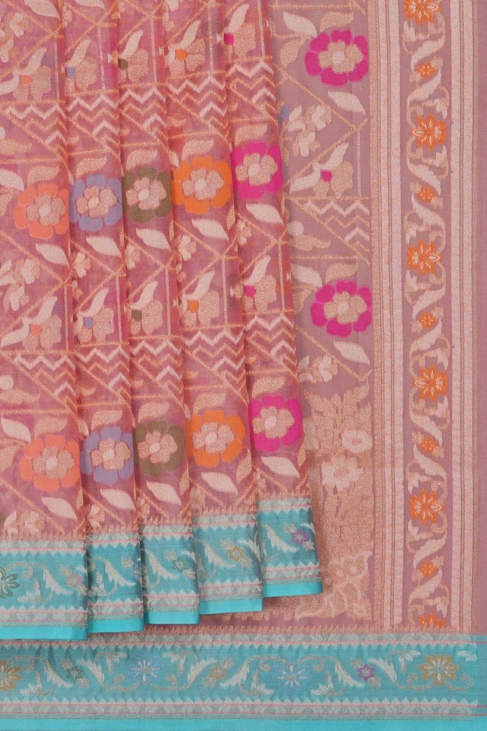 Image of Banarasi Kora Peach Pink Saree
