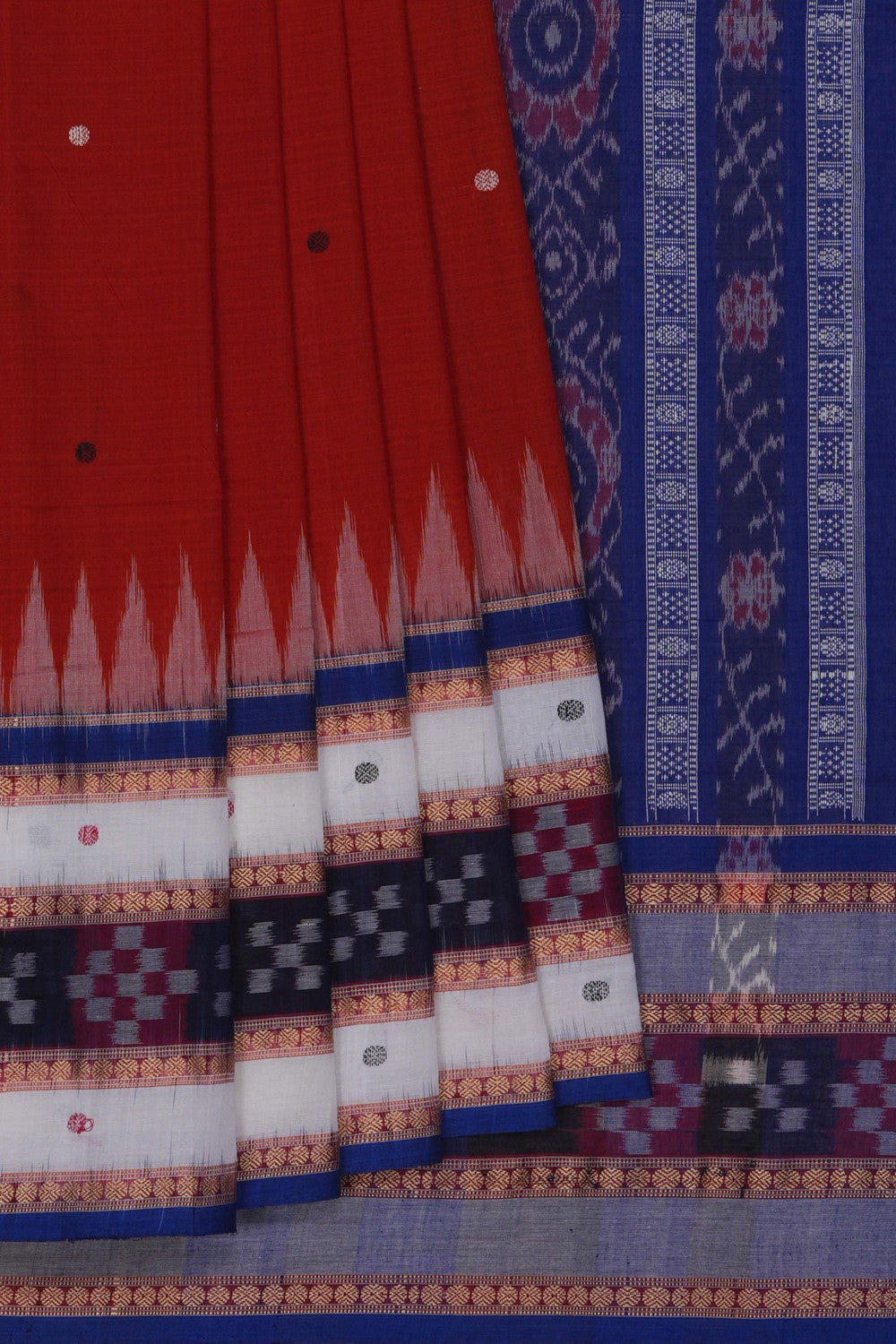 Image of Sambalpuri Cotton Red Saree