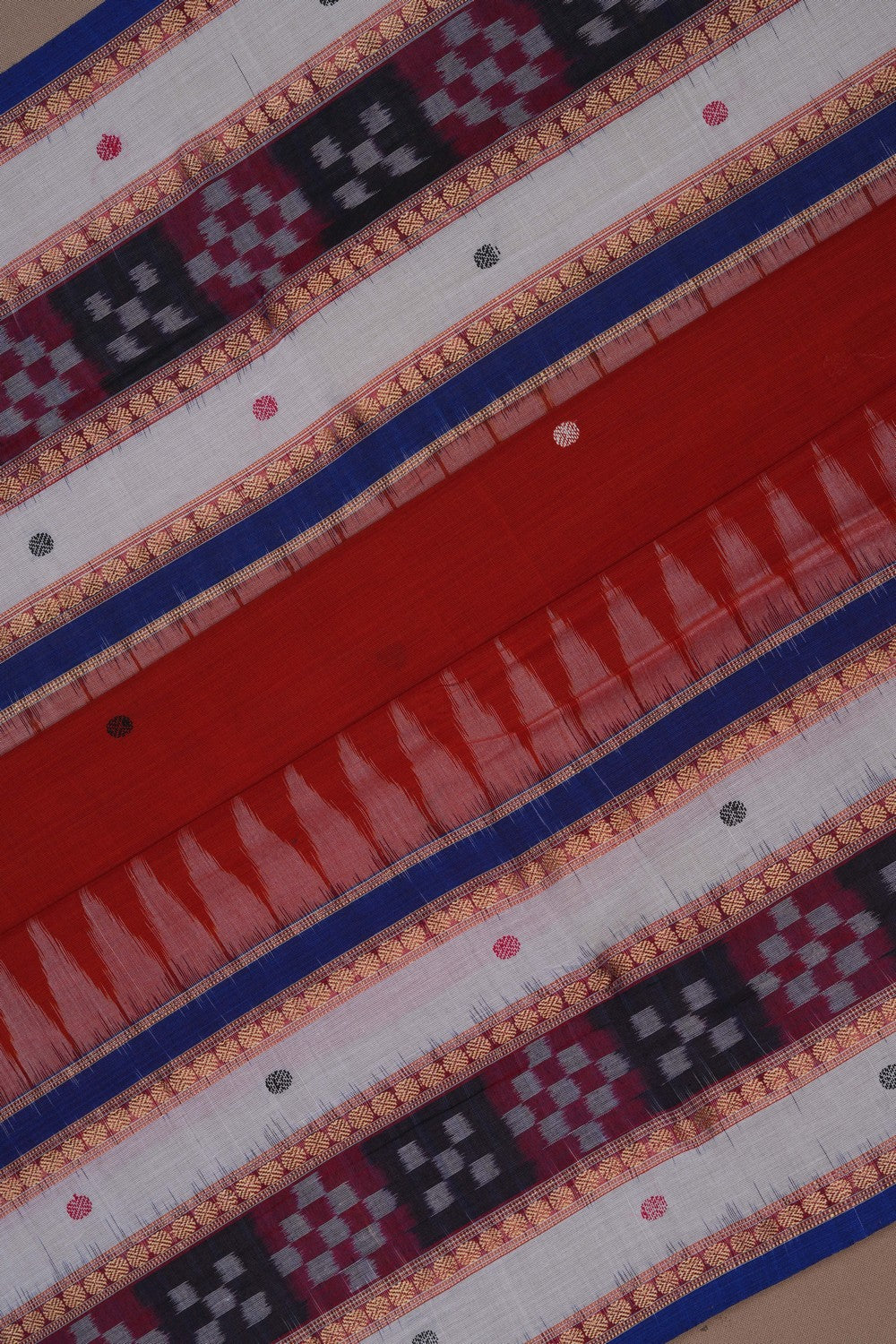 Image of Sambalpuri Cotton Red Saree