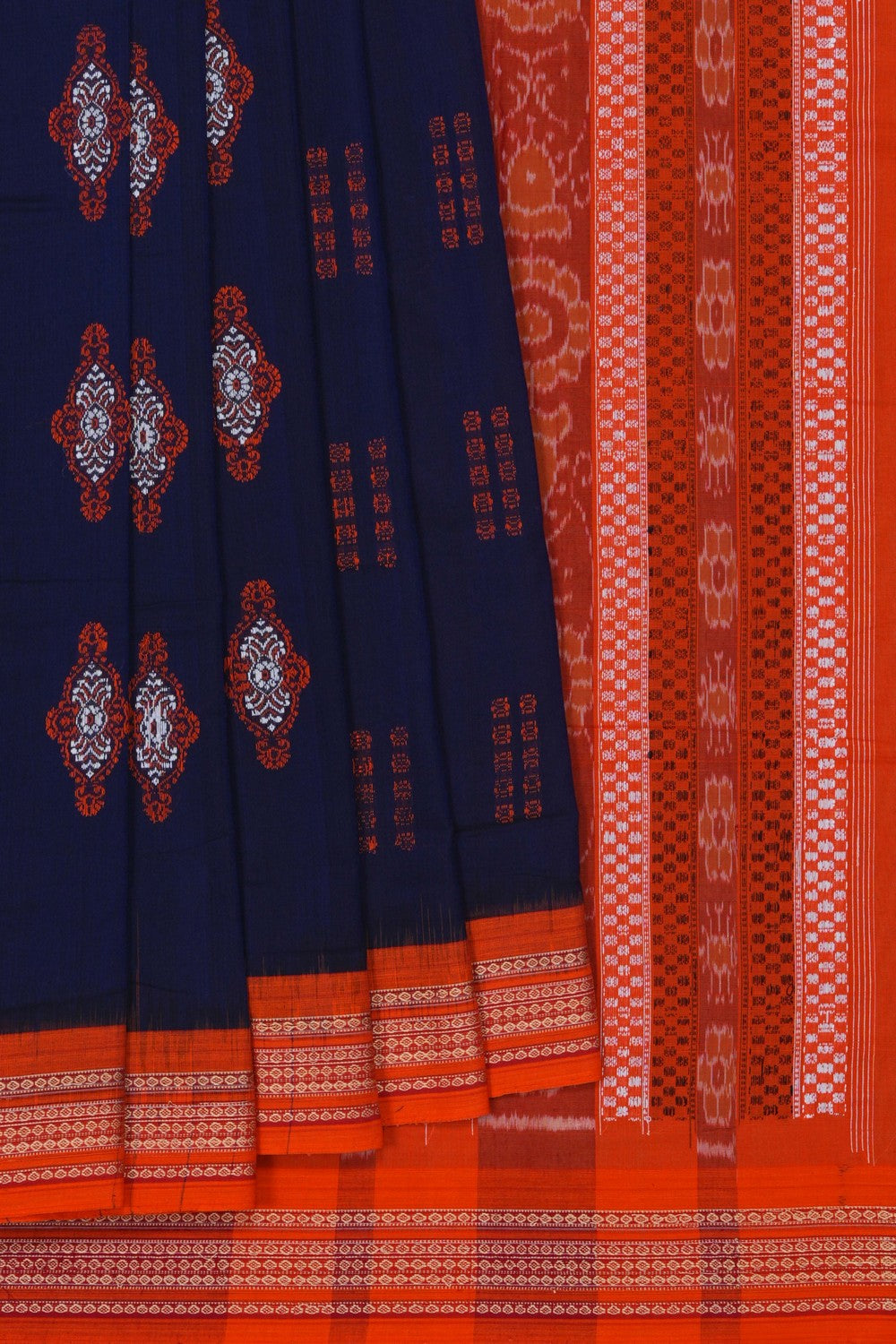 Image of Sambalpuri Cotton Navy Blue Saree