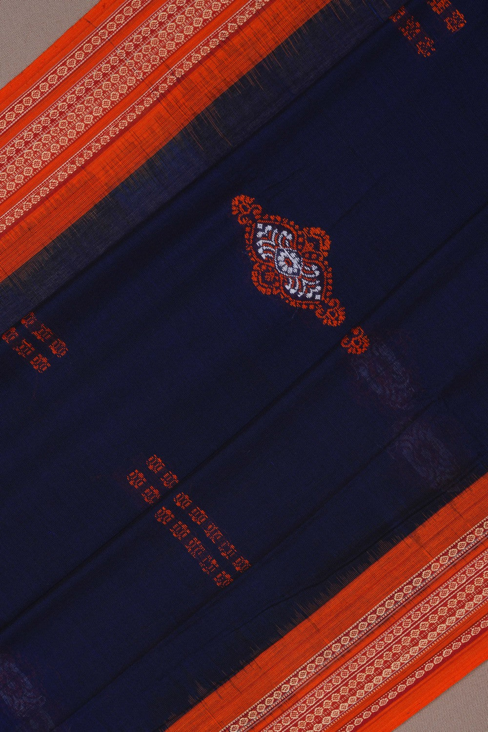 Image of Sambalpuri Cotton Navy Blue Saree