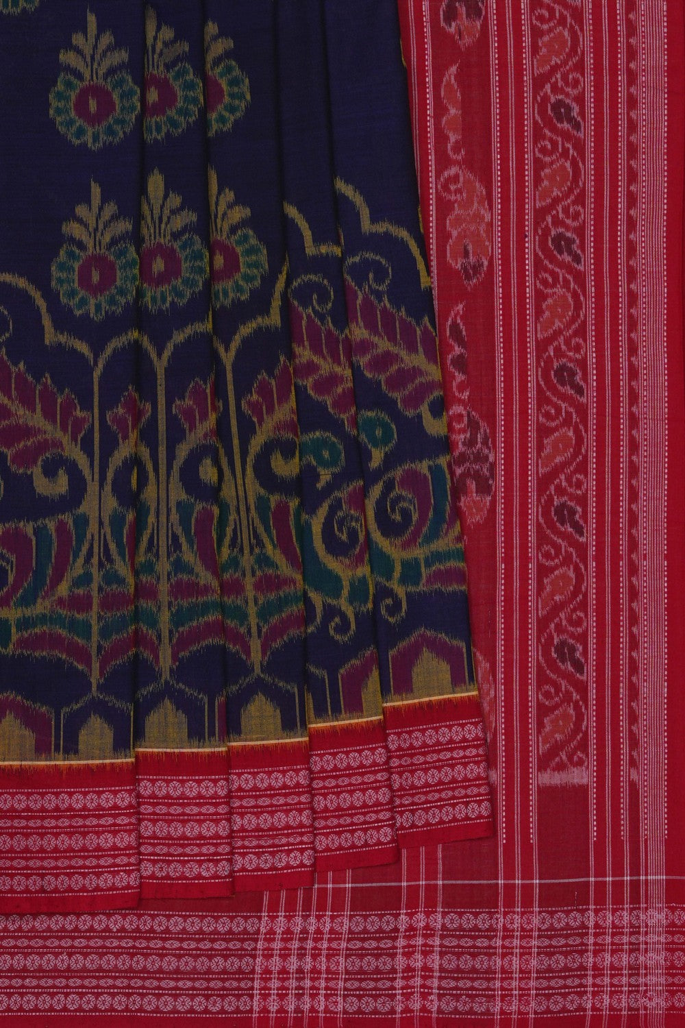 Image of Sambalpuri Cotton Navy Blue Saree
