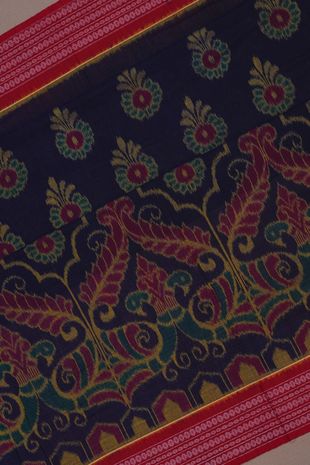 Image of Sambalpuri Cotton Navy Blue Saree