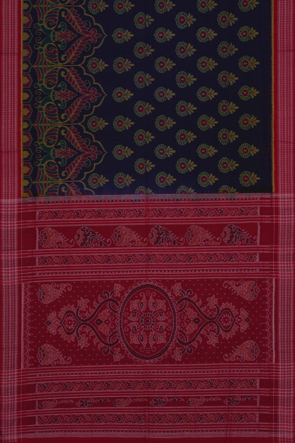 Image of Sambalpuri Cotton Navy Blue Saree