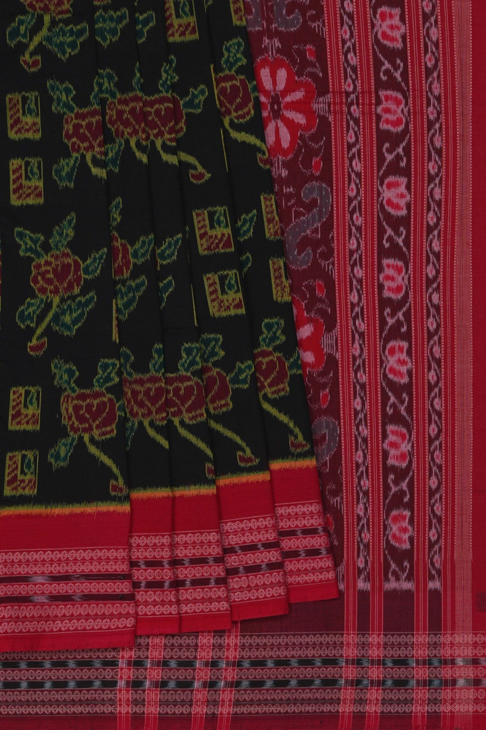 Image of Sambalpuri Cotton Bottle Green Saree
